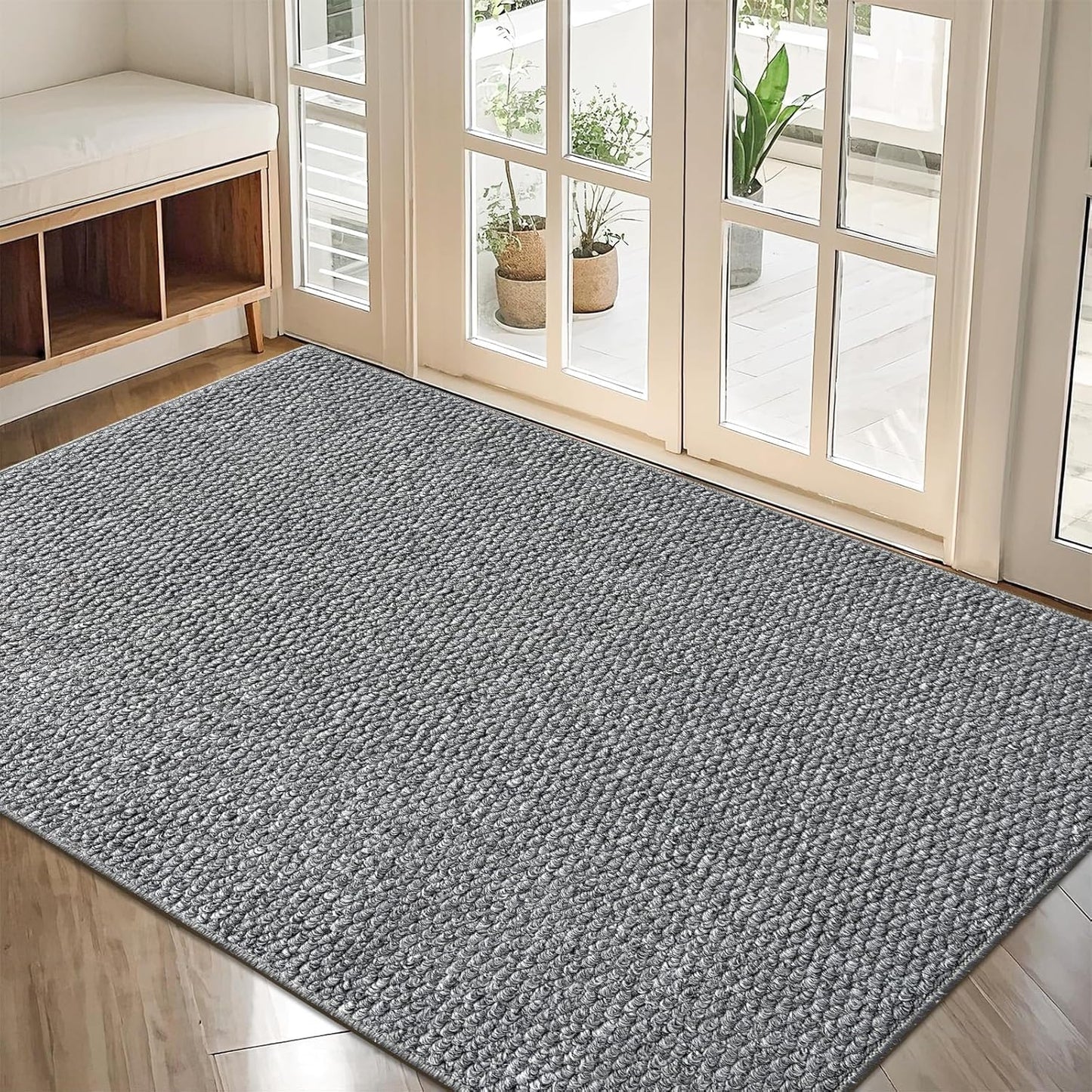 Indoor Door mat 17“ x 30”, Dirt Trapper Door Mat, Non-Slip Washable Entrance Mat, Dirt Resistant and Absorbent Welcome Mat,Low-Profile Doormat for Entryways, Front Doors, and Indoor Entrances, White