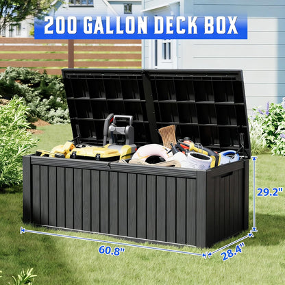 Outdoor Storage Deck Boxes Waterproof, Waterproof and UV Resistant Outdoor Storage Box Lockable Lid for Delivery Box, Indoor, Garden Tools, Pool Supplies, Patio (Black, 31 Gallon)