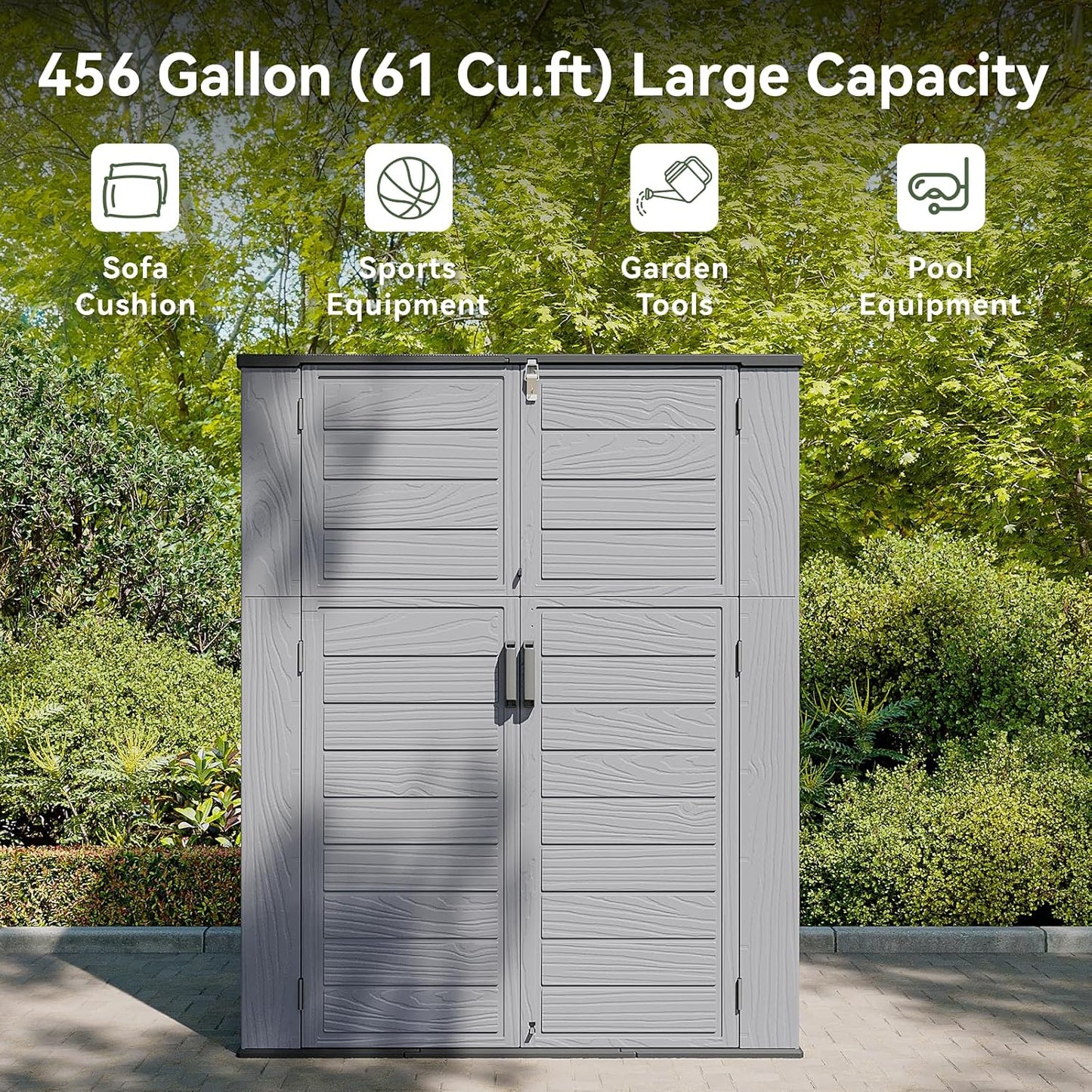 AOXUN Horizontal Storage Sheds 21 Cu.ft, HDPE Outdoor Storage Box 160 Gallon, Waterproof Lockable Resin Deck Box with Spring-Assisted Lid, Patio Storage for Garden, Pool, Cushions, Tools, White