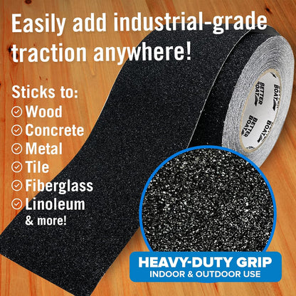 Better Boat Anti Slip Tape for Outdoor Stair Treads, Non-Skid Grip for Stairs and Steps, 4" x 40ft Roll, Clear Waterproof Traction, Weather-Resistant Friction Floor Tread for Dogs and Steps