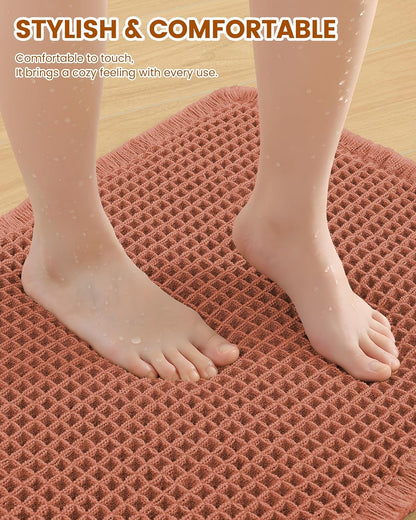 Smiry Waffle Bath Mat 30x20, Extra Soft Absorbent Bathroom Rugs, Non Slip Machine Washable Quick Dry Bath Rugs for Bathroom Floor, Tub, Shower, Home Decor Accessories, Brown