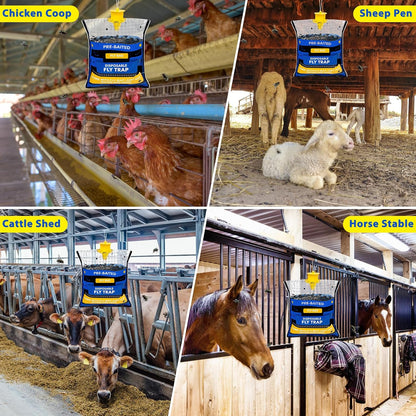 6 Pack Fly Traps Outdoor Hanging for Patio, Outdoor Disposable Hanging Fly Trap with 30g Bait, Bug Fly Hunter Catcher Killer Control for Barn Horse Ranch Chicken Coop