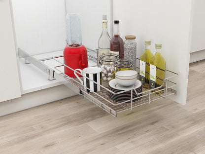 2 Tier Pull Out Cabinet Organizer 11" W X 22" D, Slide Out Drawers For Kitchen Cabinets, Pull Out Drawers For Cabinets Capacity Heavy Duty Caddy, Cabinet Pullout Shelves Chrome-Plated, Bathroom Pantry