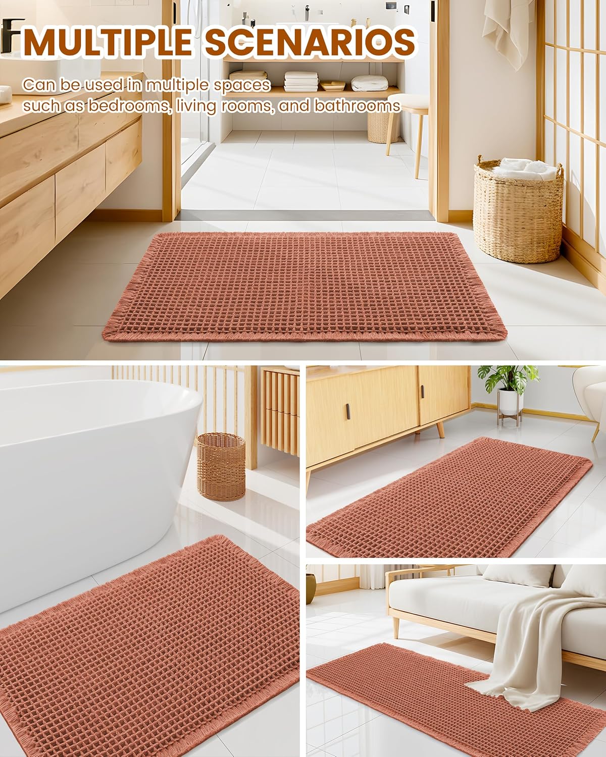 Smiry Waffle Bath Mat 30x20, Extra Soft Absorbent Bathroom Rugs, Non Slip Machine Washable Quick Dry Bath Rugs for Bathroom Floor, Tub, Shower, Home Decor Accessories, Brown