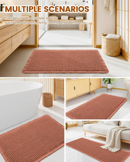 Smiry Waffle Bath Mat 30x20, Extra Soft Absorbent Bathroom Rugs, Non Slip Machine Washable Quick Dry Bath Rugs for Bathroom Floor, Tub, Shower, Home Decor Accessories, Brown