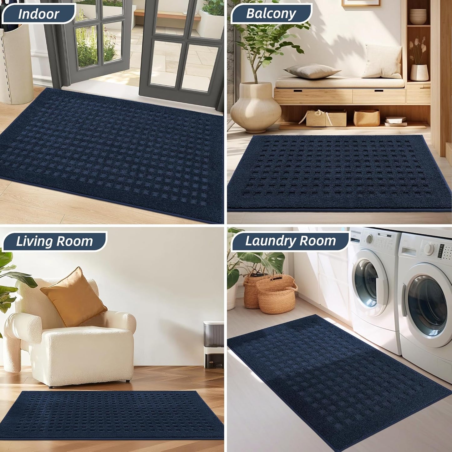 BEQHAUSE Dirt Trapper Door Mats 20"x32", Non-Slip Waffle Doormat Indoor Entrance Low-Profile, Dirt Resist and Absorbent Entryway Rugs Washable Inside Welcome Floor Mat for Front Back Door, Beige