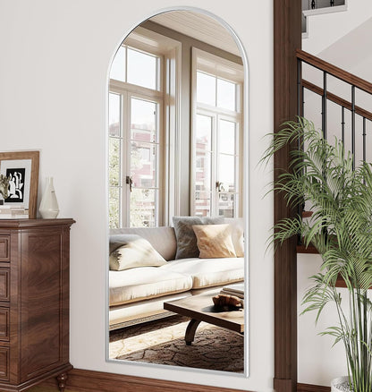 OGCAU Floor Full Length Mirror, 56"x20" Arched Full Body Mirror, Hanging or Leaning, Standing, Wall Mounted with Aluminum Frame for Bedroom Living Room, White