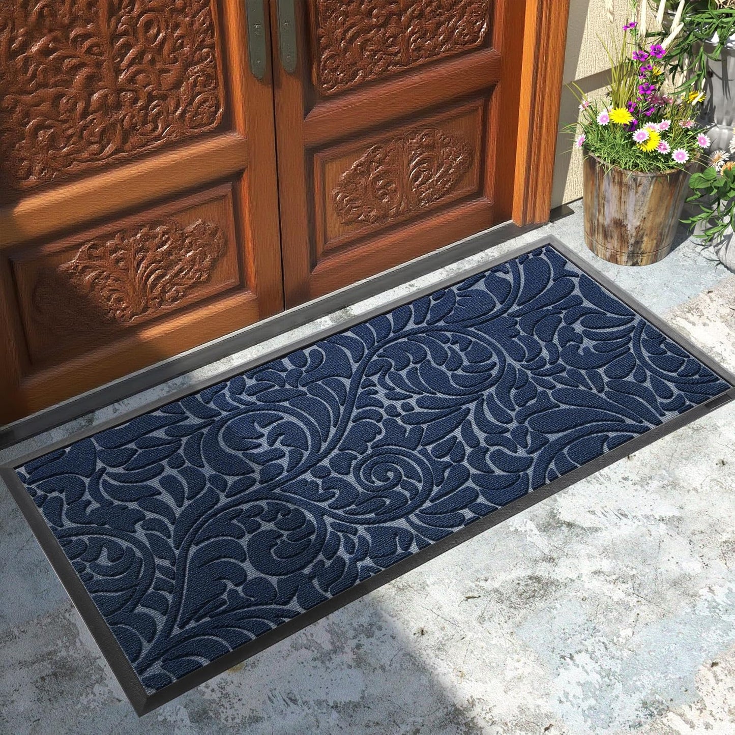 Yimobra Front Door Mat Outside Entrance, Waterproof Sturdy Retro Outdoor Mat, Heavy Duty Non-Slip Doormat for Garage Patio Entryway Indoor, Easy Clean, 29.5x17, Grey