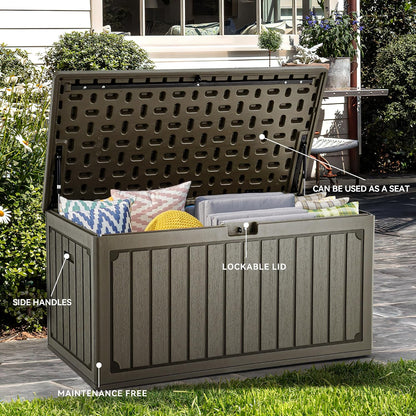 YITAHOME 100 Gallon Large Outdoor Deck Box | Waterproof Resin Storage Box, Lockable Indoor Outdoor Storage Container for Patio Furniture Cushions, Pool Accessories