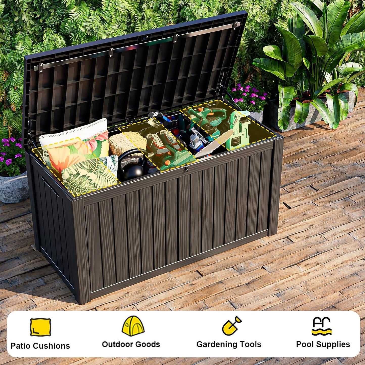 320 Gallon Outdoor Storage Box,Large Waterproof UV Resistant Deck Box,Lockable Storage Container for Patio Furniture Cushions Garden Tools and Pool Accessories(Black)
