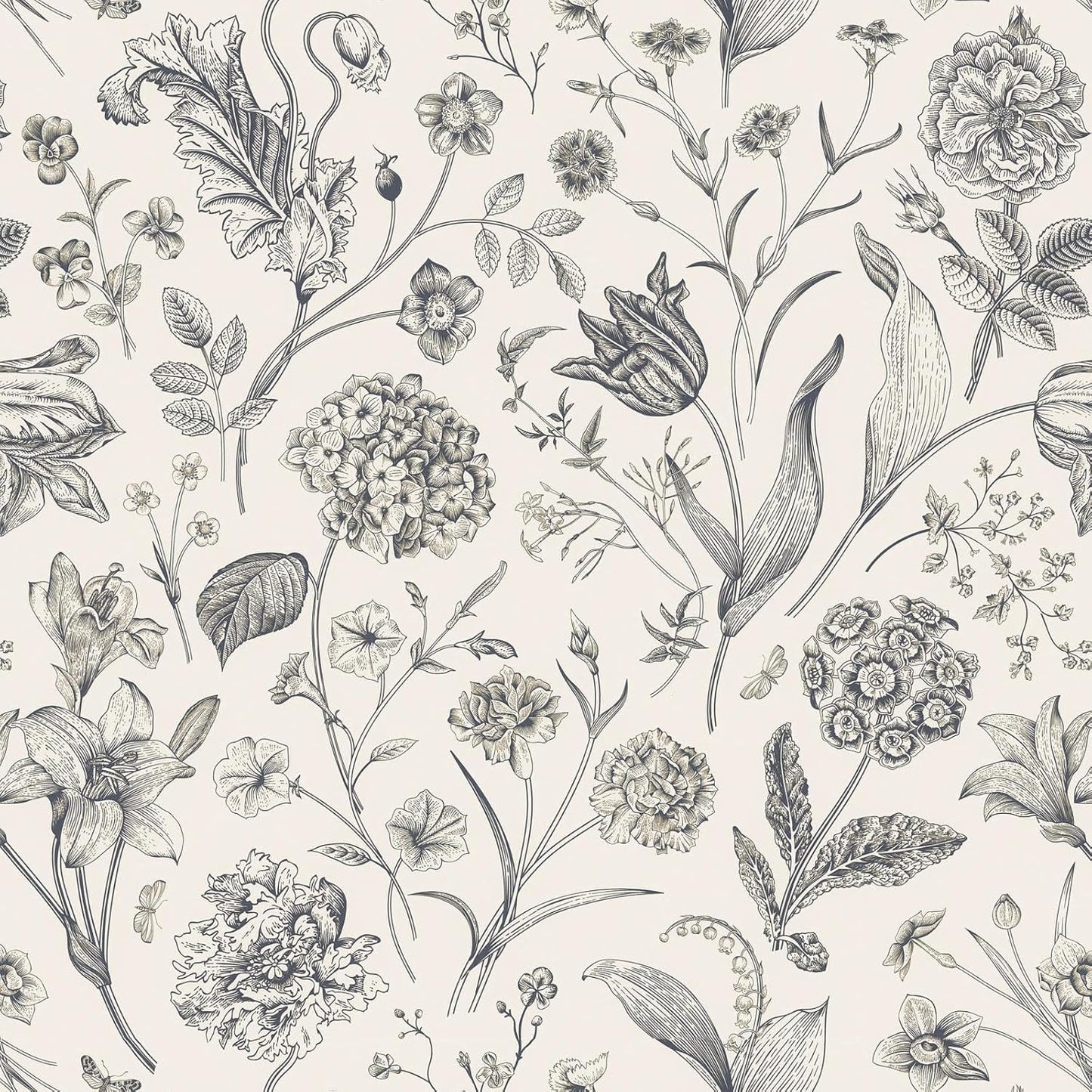 Black and Beige Peel and Stick Wallpaper Botanical Contact Paper 16.9inch x 118.1inch Floral Wall Paper Peel and Stick for Bathroom Bedroom Removable Self Adhesive Wallpaper Decor Vinyl