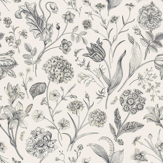 Black and Beige Peel and Stick Wallpaper Botanical Contact Paper 16.9inch x 118.1inch Floral Wall Paper Peel and Stick for Bathroom Bedroom Removable Self Adhesive Wallpaper Decor Vinyl