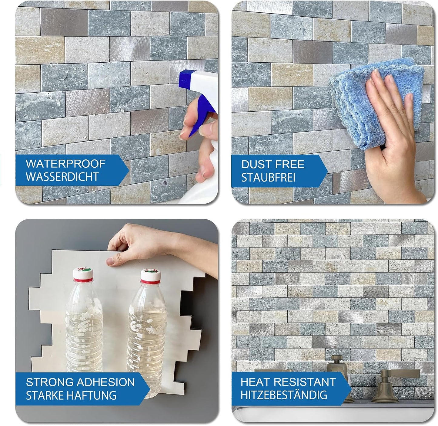 Peel and Stick Brick Backsplash for Kitchen,Back Splash for Bathrooms Walls Tiles Waterproof(10sheets,Blue Gray)
