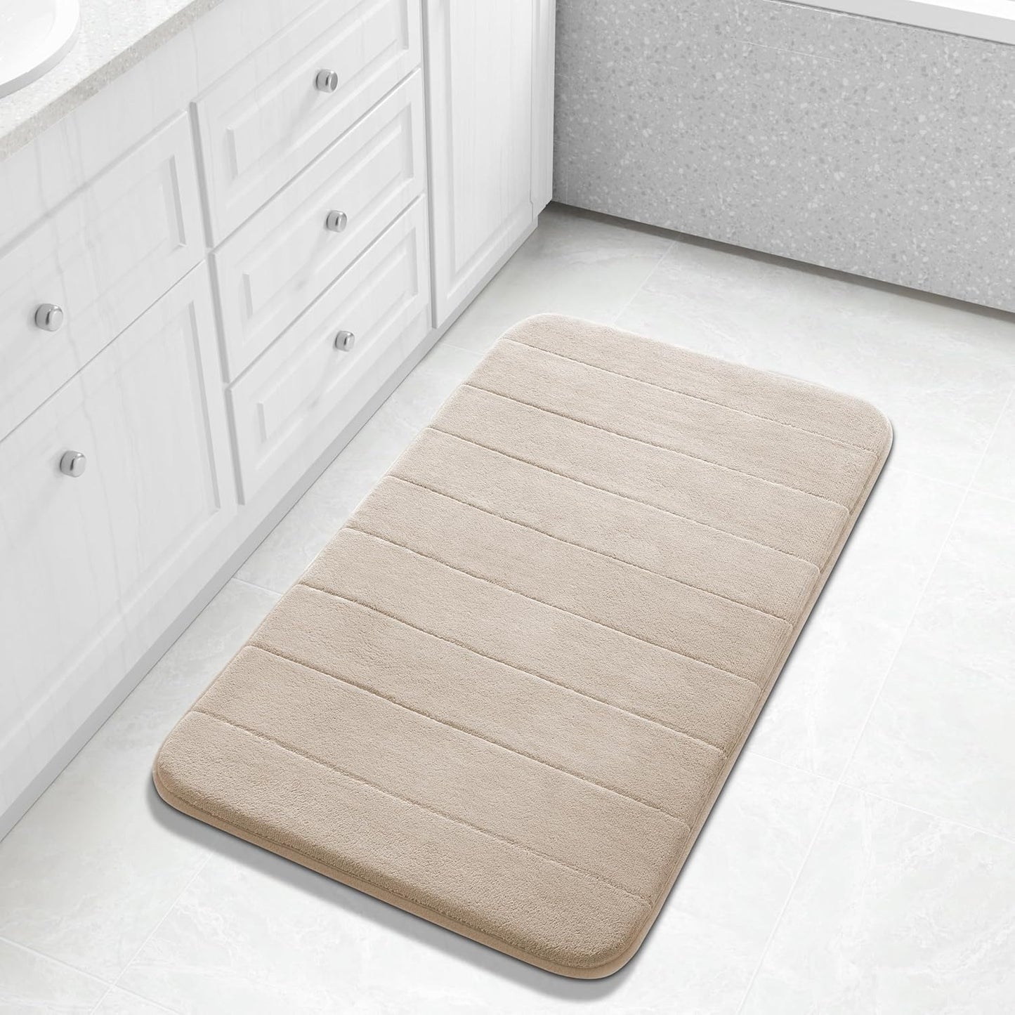 Yimobra Memory Foam Bath Mat, Super Soft Absorbent Bathroom Rug Non Slip, Quick Dry, Machine Washable Floor Carpet for Tub Shower, Home Decor Accessories, 24x17, Grey