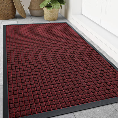 Smiry Front Door Mat Outside Entrance, Heavy Duty Natural Rubber Doormat, Non Slip, Trap Dirt and Moisture, Easy Clean, Low Profile Welcome Floor Mats for Indoor Outdoor Entry, 29.5x17 Inch, Black
