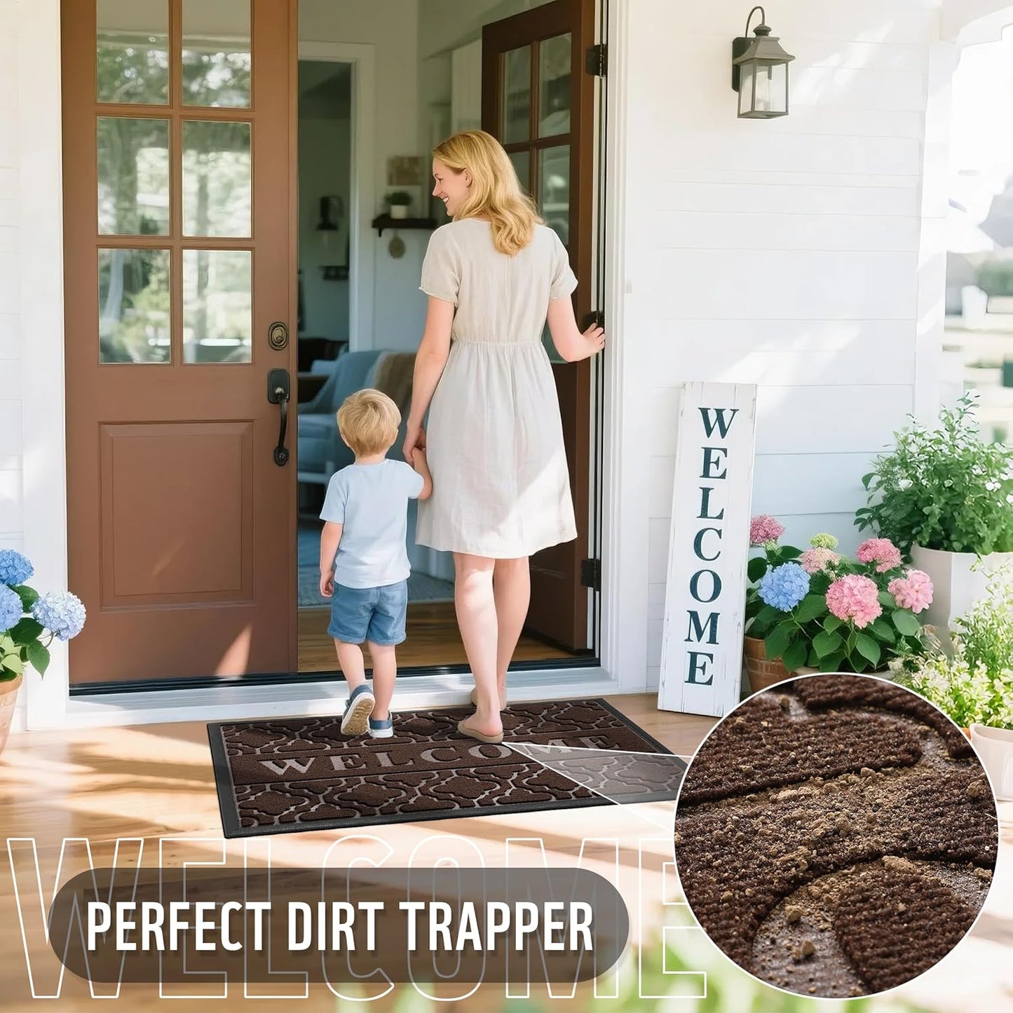 Yimobra Welcome Mat Outdoor Indoor, All-Weather Waterproof Front Door Mat Outside Entrance, Non-Slip Low Profile Porch Patio Doormat, 29.5x17, Black