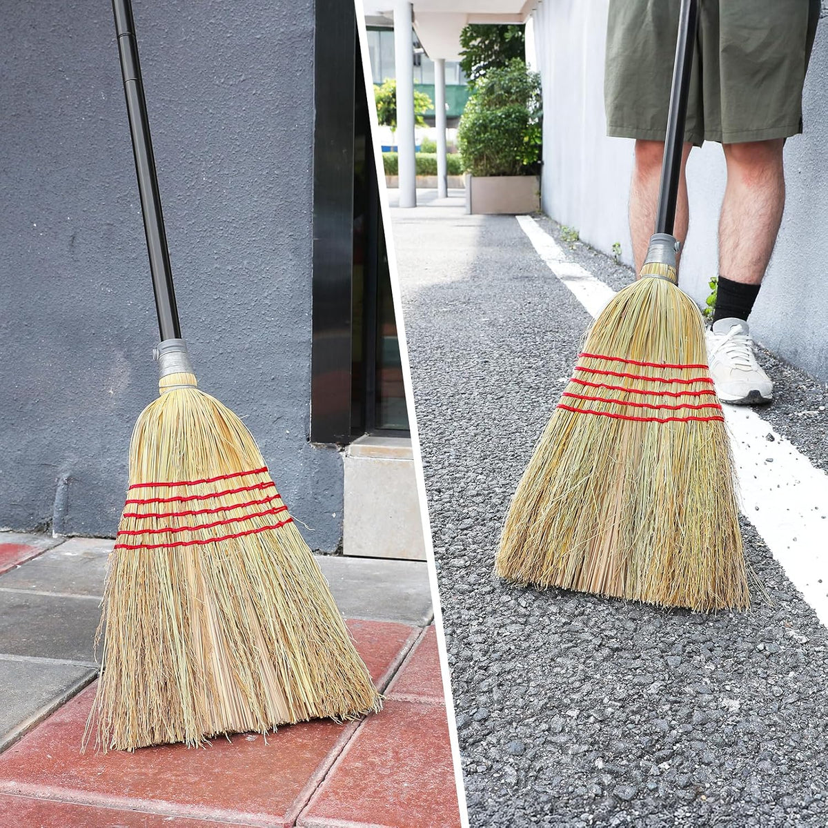 Corn Broom Outdoor, Household Indoor and Outdoor Broom Suitable for Sweeping Gravel, Fallen Leaves and Sand on Yard, Garage, Lawn, Stone Path and Concrete Floor