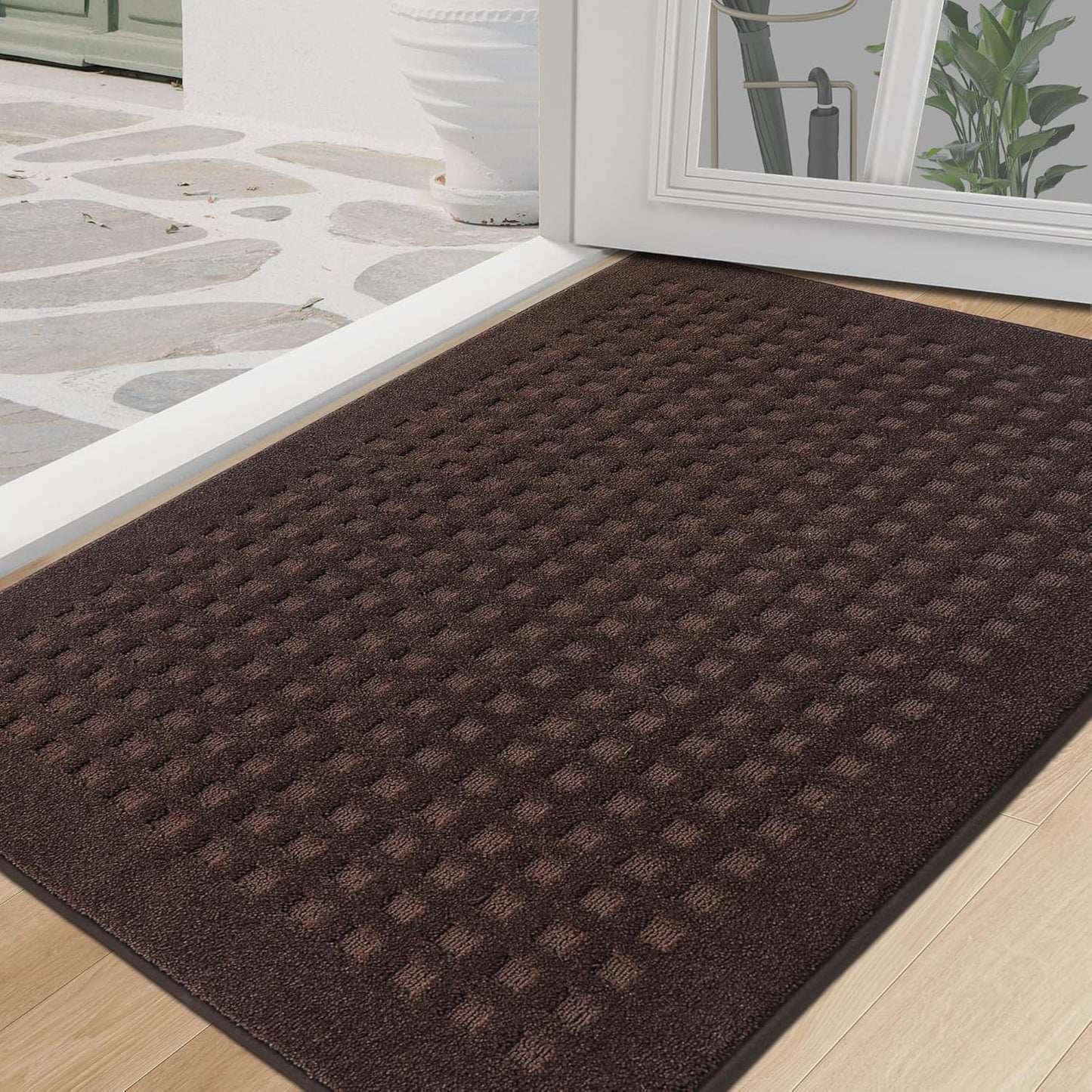 BEQHAUSE Dirt Trapper Door Mats 20"x32", Non-Slip Waffle Doormat Indoor Entrance Low-Profile, Dirt Resist and Absorbent Entryway Rugs Washable Inside Welcome Floor Mat for Front Back Door, Beige