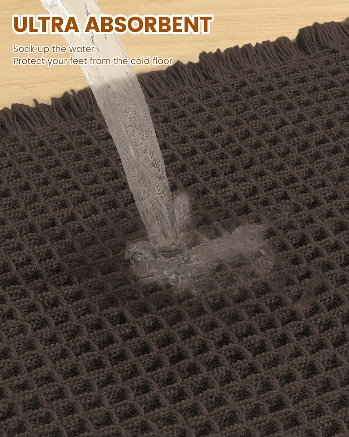 Smiry Waffle Bath Mat 30x20, Extra Soft Absorbent Bathroom Rugs, Non Slip Machine Washable Quick Dry Bath Rugs for Bathroom Floor, Tub, Shower, Home Decor Accessories, Brown
