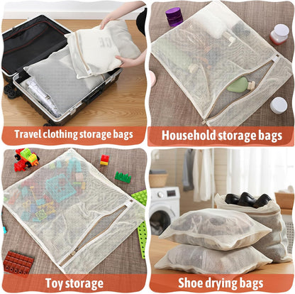 6 Piece Organic Cotton Mesh Laundry Bag Bulk, Durable Mesh Wash Bags with Sturdy Zippers and Breathable Meshes, for Underwear, Clothes, Shoes, Socks, 15.7 * 19.7Inch