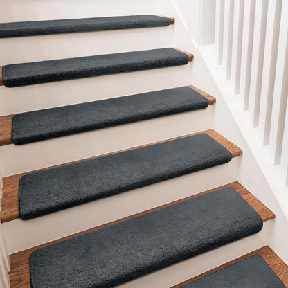PURE ERA Carpet Stair Treads Ultra Plush 9.5" X 30"Soft Bullnose Indoor Stair Protectors Pet-Friendly Non-Slip Skid Resistant Tape Free Washable Reusable(2 Pieces,Brown)