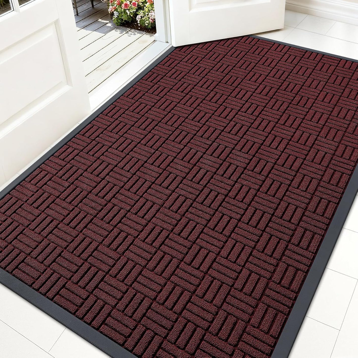 OLANLY Front Door Mat Outside Entrance 29.5x17, Absorbent, Heavy Duty Sturdy Natural Rubber Doormat Indoor Outdoor, Stain and Fade Resistant, Non-Slip Backing Low Profile Floor Mat for Entryway, Grey