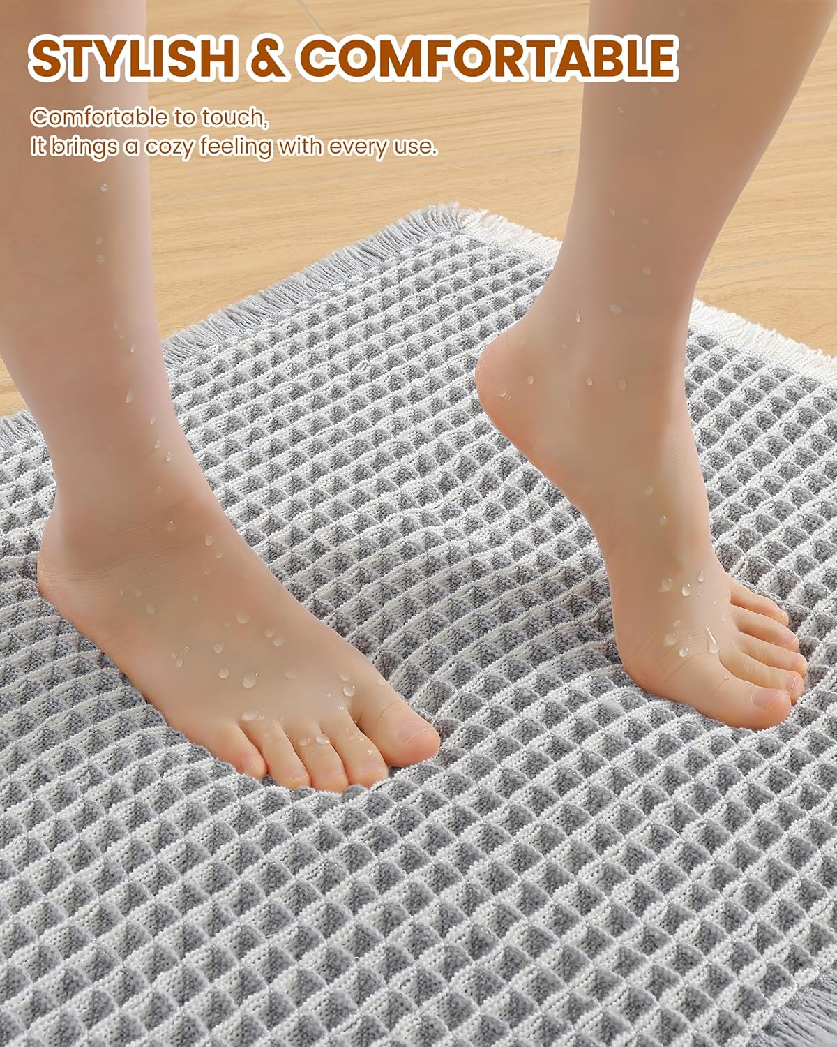Smiry Waffle Bath Mat 30x20, Extra Soft Absorbent Bathroom Rugs, Non Slip Machine Washable Quick Dry Bath Rugs for Bathroom Floor, Tub, Shower, Home Decor Accessories, Brown