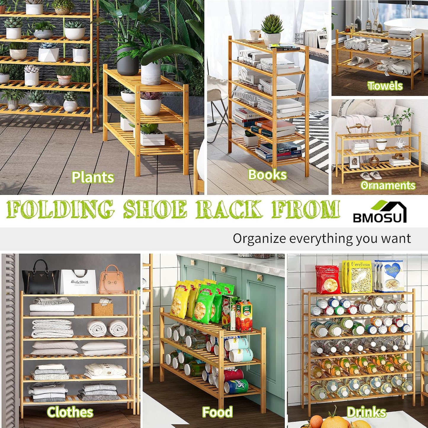 BMOSU 2-Tier Bamboo Small Shoe Rack Premium Stackable Shoe Shelf Storage Organizer for Hallway Closet Living Room Entryway Organizer (Black Bamboo)