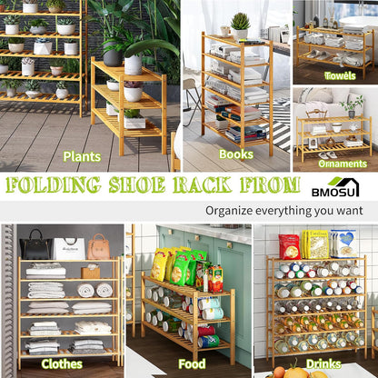 BMOSU 2-Tier Bamboo Small Shoe Rack Premium Stackable Shoe Shelf Storage Organizer for Hallway Closet Living Room Entryway Organizer (Black Bamboo)