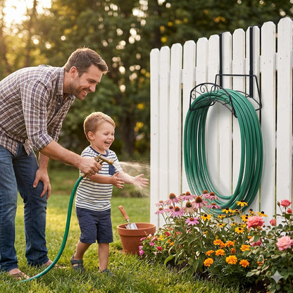Garden Hose Holder, Sturdy Hose Storage Organizer Reel Rack for Outside Garden Lawn Yard Farm -Wall Mount Or Hanger (White)
