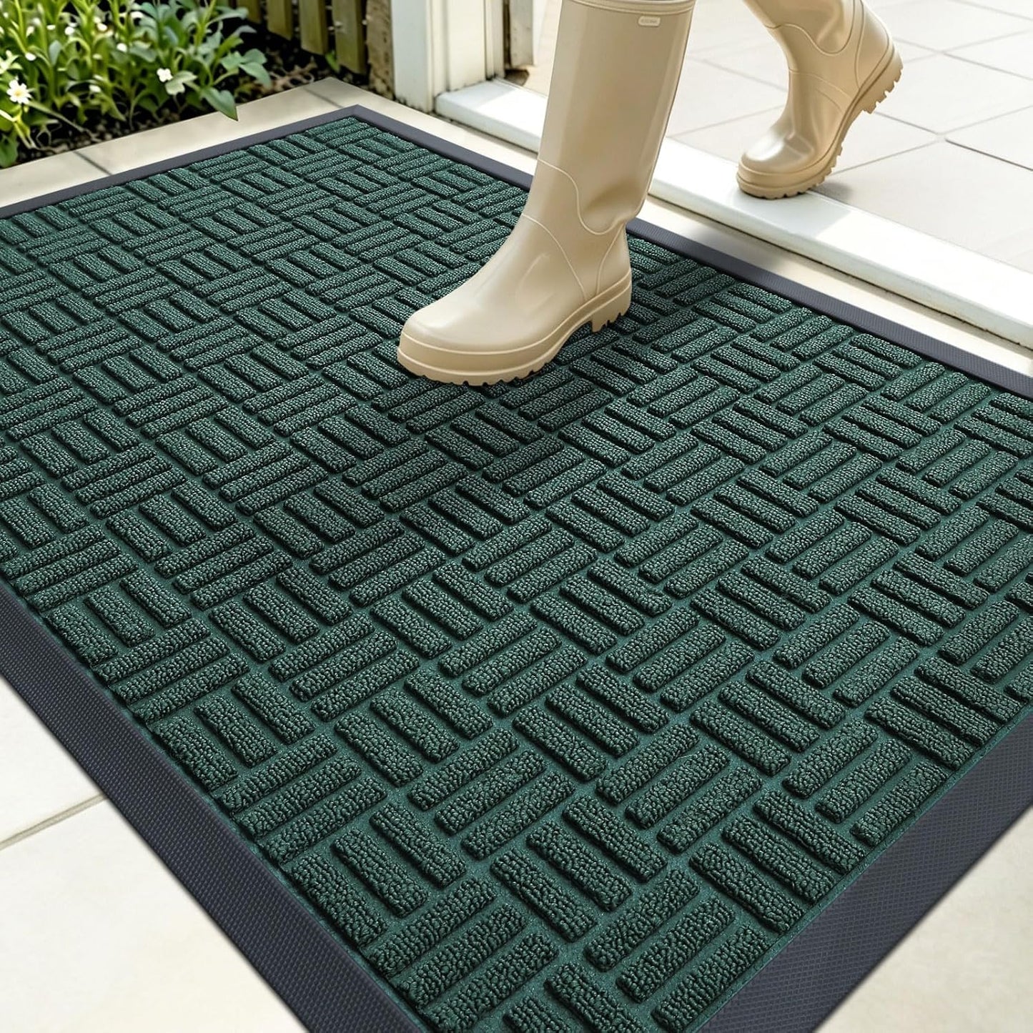 OLANLY Front Door Mat Outside Entrance 29.5x17, Absorbent, Heavy Duty Sturdy Natural Rubber Doormat Indoor Outdoor, Stain and Fade Resistant, Non-Slip Backing Low Profile Floor Mat for Entryway, Grey