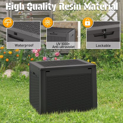 NUNU LAB Outdoor Storage Box, 45 Gallon Outside Deck Box Waterproof, Resin Outdoor Storage Cabinet With Lockable Lid, Backyard Storage Bench For Garden Tools, Patio Cushions, Pool Tools, Black