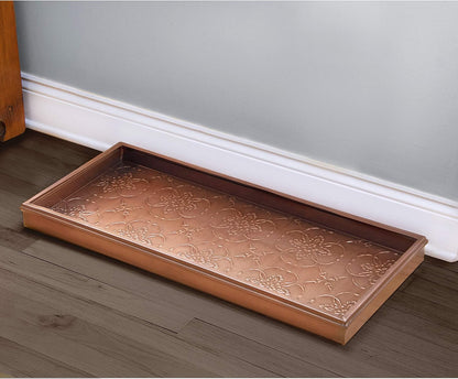 Good Directions Medium Boot Tray, Double Circles Multi-Purpose All Weather Decorative Tray, Shoes, Plants, Pet Bowls, 30x13x2 Inch, Dark Zinc Gray Steel