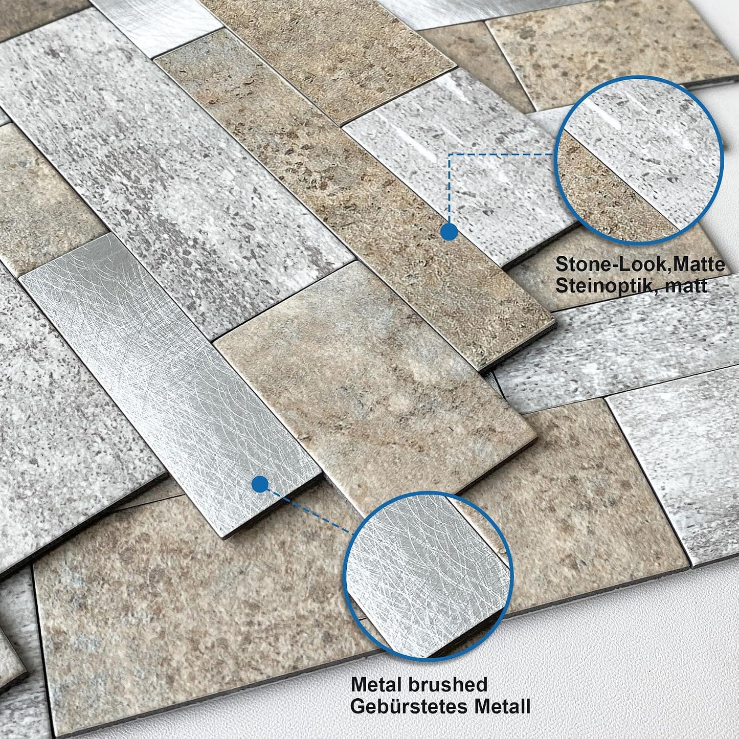 MOFIT Backsplash Tile for Kitchen Peel and Stick Stone Matte Finish,Bathroom Tiles Stickers 3D Wall Panel Linear Mosaic Marble Backsplash Waterproof(10sheets,Blue Green Gray)