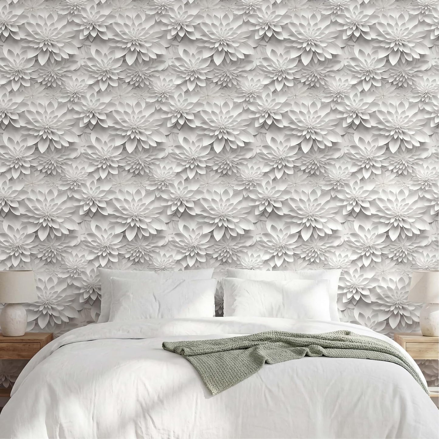 Floral Peel and Stick Wallpaper 3D Effect Interior Wall Décor Contact Paper Self Adhesive Removable Renter Friendly for Bedroom Living Cabinet Room 17.7in x 9.8ft (Not Textured Wallpaper