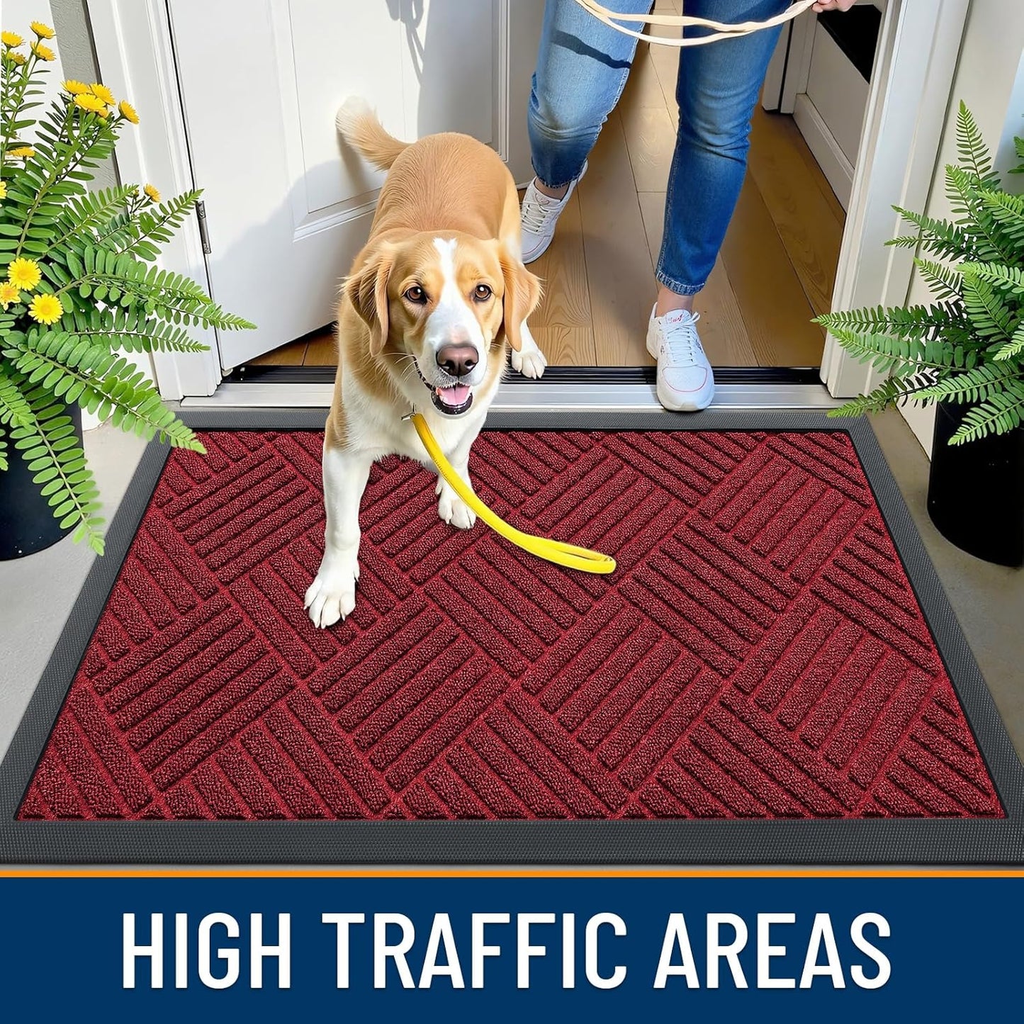 OLANLY Front Door Mat Outside Entrance 29.5x17, Absorbent, Heavy Duty Sturdy Natural Rubber Doormat Indoor Outdoor, Stain and Fade Resistant, Non-Slip Low Profile Floor Mat for Entryway, Grey Diamond