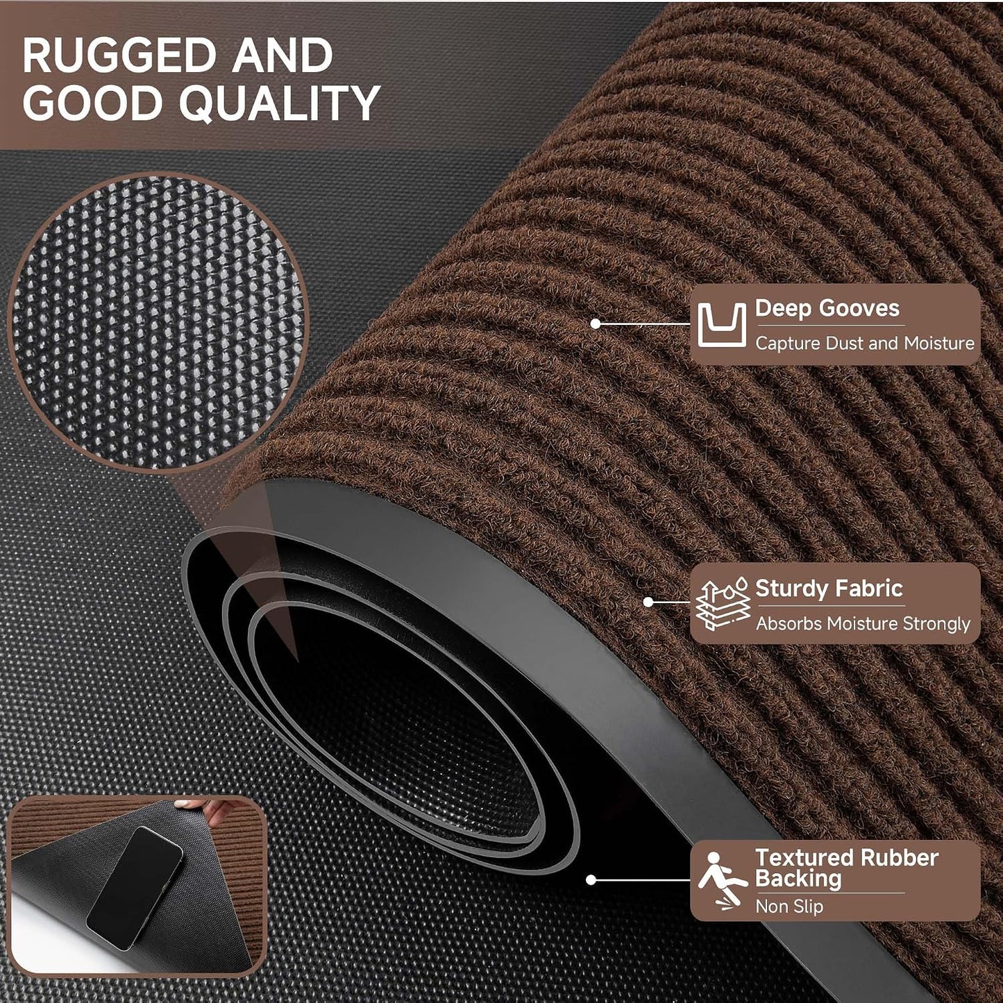 100pointONE Durable Front Door Mat, Heavy Duty Indoor Outdoor Doormat, 48” x 36” Low Profile Outdoor Mats for Home Entrance, Stain and Fade Resistant Shoe Scraper Mat, Ideal for High Traffic Area