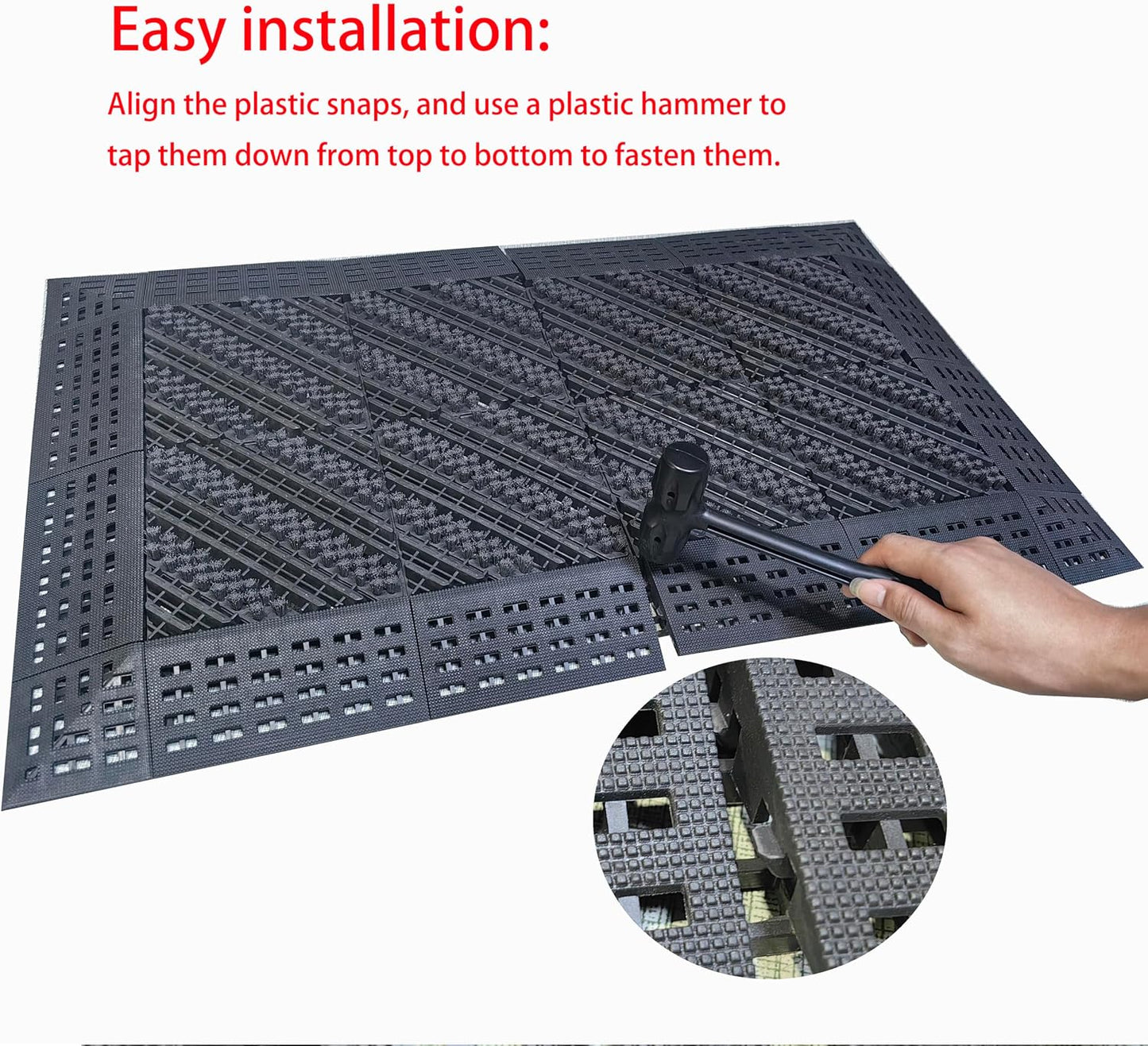 Heavy Duty Outdoor Boot Scraper Mat, 29.5" x 17.5" | Mud & Snow Doormat with Stiff Nylon Bristles, Modular Interlocking Shoe Cleaner for Garden 1.37" Thick