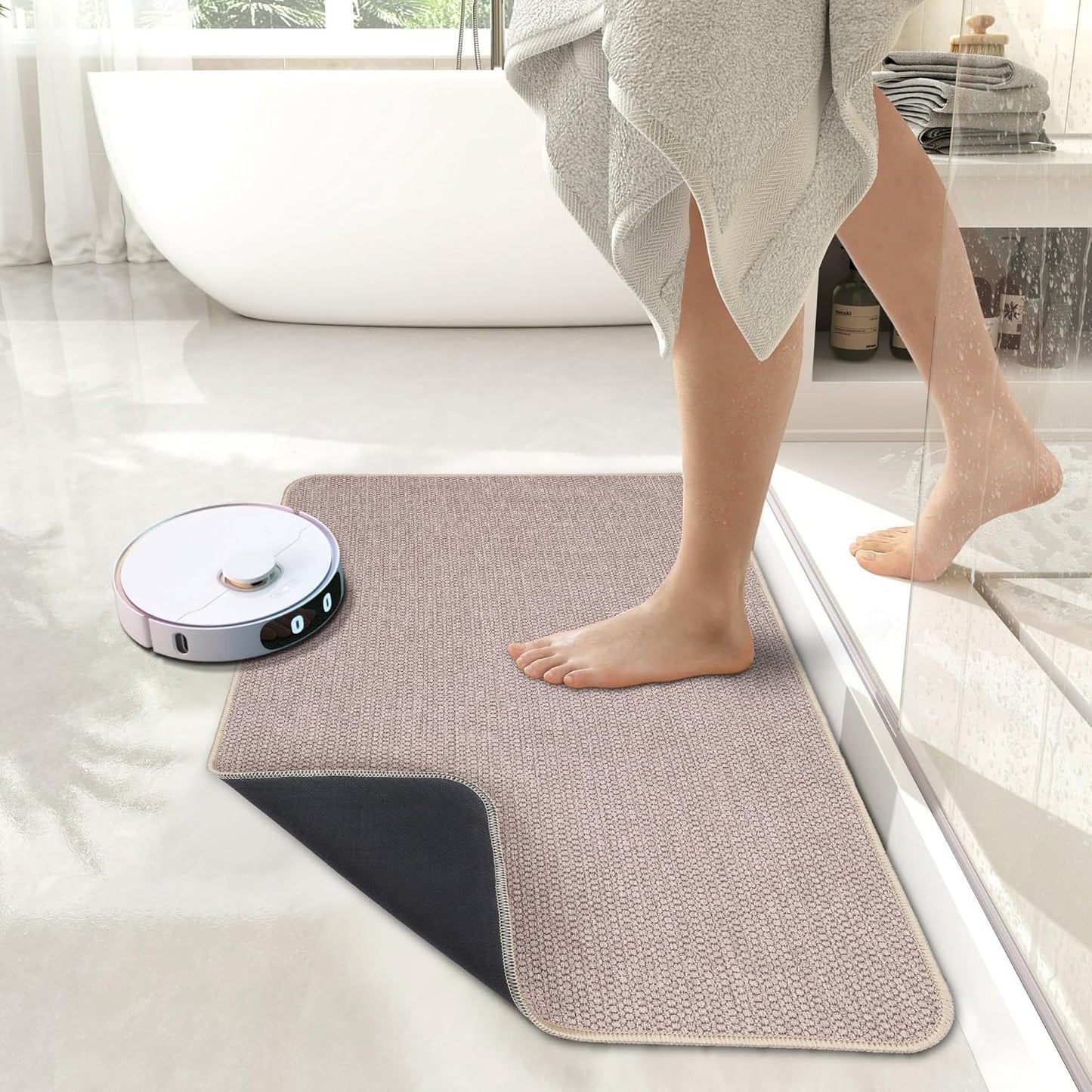 Bath Mat,Ultra Thin Bathroom Rugs,Rubber Bath Mats for Bathroom,No Slip Bath Rugs,Quick Dry,Machine Washable,Low Pile,Absorbent,Shower Outside,Sink,Home Decor Accessories.Grey,1'5"x2'3"(17x27Inch)