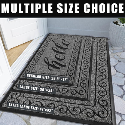 Yimobra Welcome Mat, Heavy Duty Sturdy Door Mats for Home Entrance Outdoor Indoor, Front Doormat for Outside Patio Floor Entry Porch Garage Office, Waterproof, Low Profile, 29.5x17, Black Grey