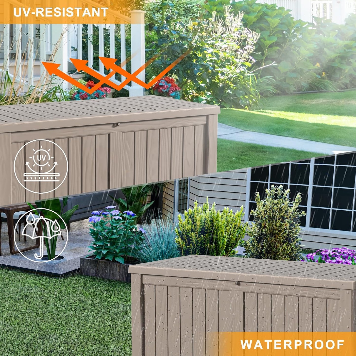 Package Delivery Box, Lockable Resin Outdoor Package, Waterproof Deck Box for Porches, Patios, Indoor & Outdoor Use (70 Gallon, Grey)
