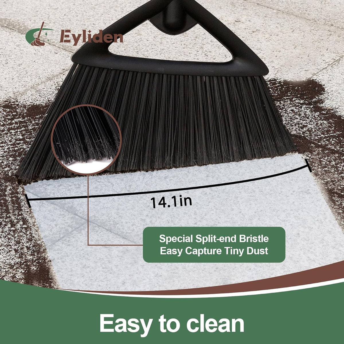Eyliden Angle Broom with 57" Long Handle, Outdoor Indoor, Green | Heavy-Duty Cleaning, Also Works Well Fine Dust - PET Bristles, Commercial Sweeper for Courtyard Sidewalk Deck Kitchen Lobby