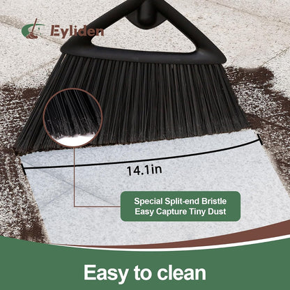 Eyliden Angle Broom with 57" Long Handle, Outdoor Indoor, Green | Heavy-Duty Cleaning, Also Works Well Fine Dust - PET Bristles, Commercial Sweeper for Courtyard Sidewalk Deck Kitchen Lobby