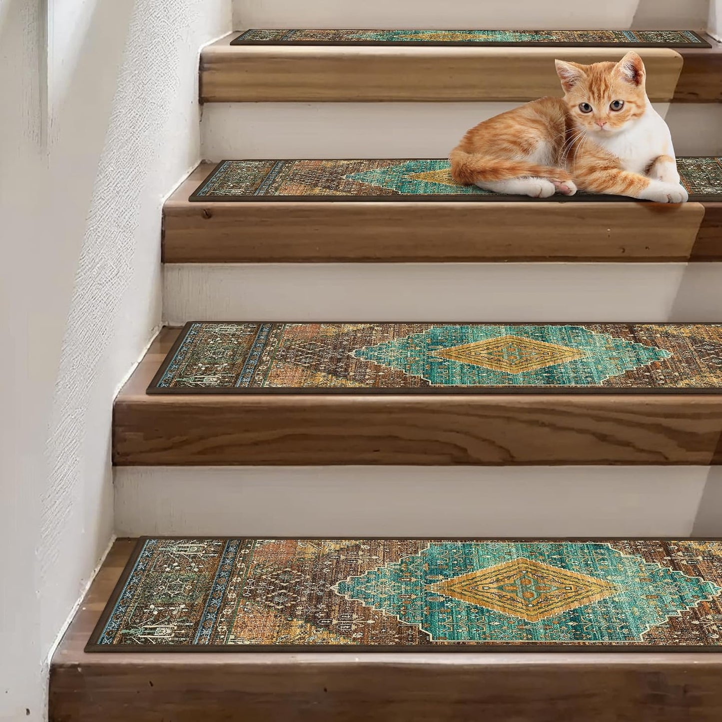 sarben Non Slip Stair Treads for Wooden Steps 15PCS - 8"x30" Indoor Safety Carpet, Edging Mats with TPE Adhesive Backing, Pet and Elderly Friendly Stair Rugs (Taupe) - Colors B