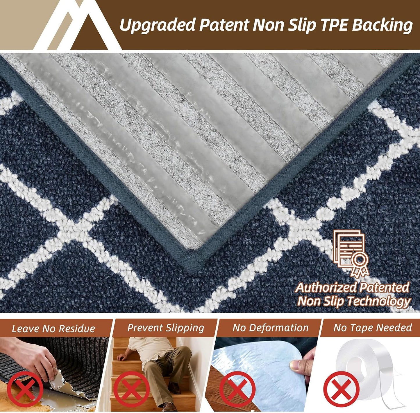 COSY HOMEER Carpet Stair Treads for Wooden Steps Non-Slip Indoor,4pcs, Navy | Peel and Stick,Reusable Adhesive,Residue Free,Washable,Pet Friendly,Soft Stair Runner for Kids,Elders,Multi-Surface Use