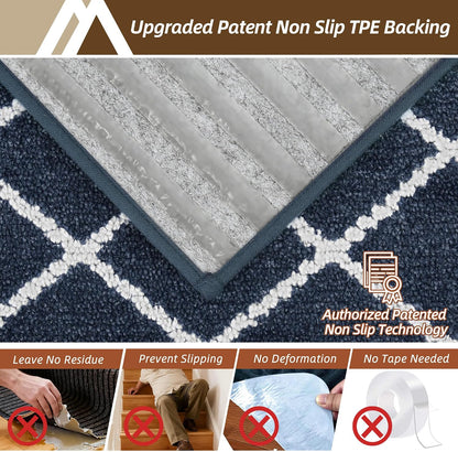 COSY HOMEER Carpet Stair Treads for Wooden Steps Non-Slip Indoor,4pcs, Navy | Peel and Stick,Reusable Adhesive,Residue Free,Washable,Pet Friendly,Soft Stair Runner for Kids,Elders,Multi-Surface Use
