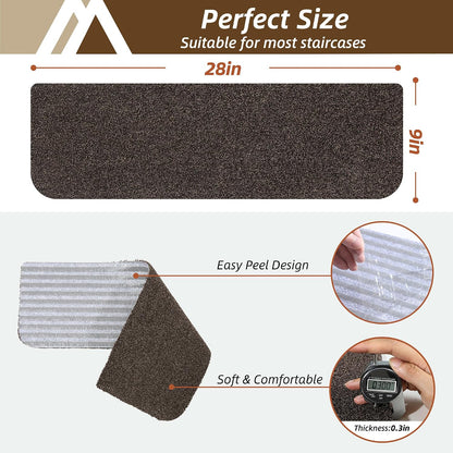 COSY HOMEER Stair Treads for Wooden Steps Non-Slip Carpet Mat,4pcs,Brown | Cut to Size,Peel and Stick,Washable,Residue Free,Self Adhesive,Stair Runner for Kid Elder Pet,28“x9”Carpet Stair Treads