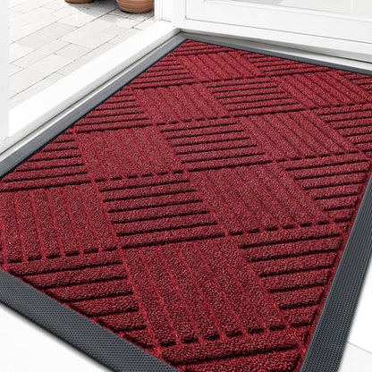 OLANLY Front Door Mat Outside Entrance 29.5x17, Absorbent, Heavy Duty Sturdy Natural Rubber Doormat Indoor Outdoor, Stain and Fade Resistant, Non-Slip Low Profile Floor Mat for Entryway, Grey Diamond