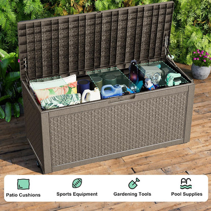 ROJIK 340 Gallon Deck Box Outdoor Waterproof,Weatherproof Outdoor Storage Boxes Lockable with Lid,Outside Resin Storage Bench for Patio Cushions,Garden Tools and Pool Accessories(Black)