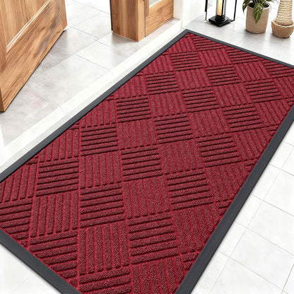 OLANLY Front Door Mat Outside Entrance 29.5x17, Absorbent, Heavy Duty Sturdy Natural Rubber Doormat Indoor Outdoor, Stain and Fade Resistant, Non-Slip Low Profile Floor Mat for Entryway, Grey Diamond